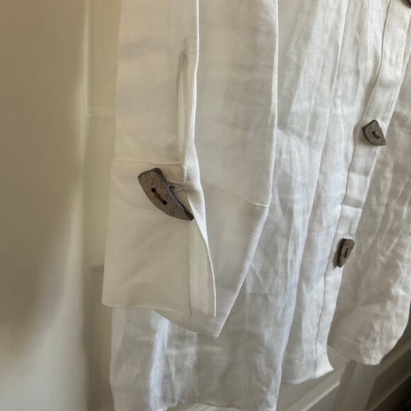 Go Silk White 100% Linen Boho Asymmetrical Hem Lagenlook Top - Size XL - Picture 3 of 8